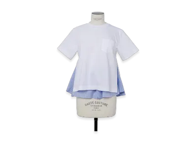 sacai Poplin x Cotton Jersey T-Shirt "White/Light Blue Stripe"