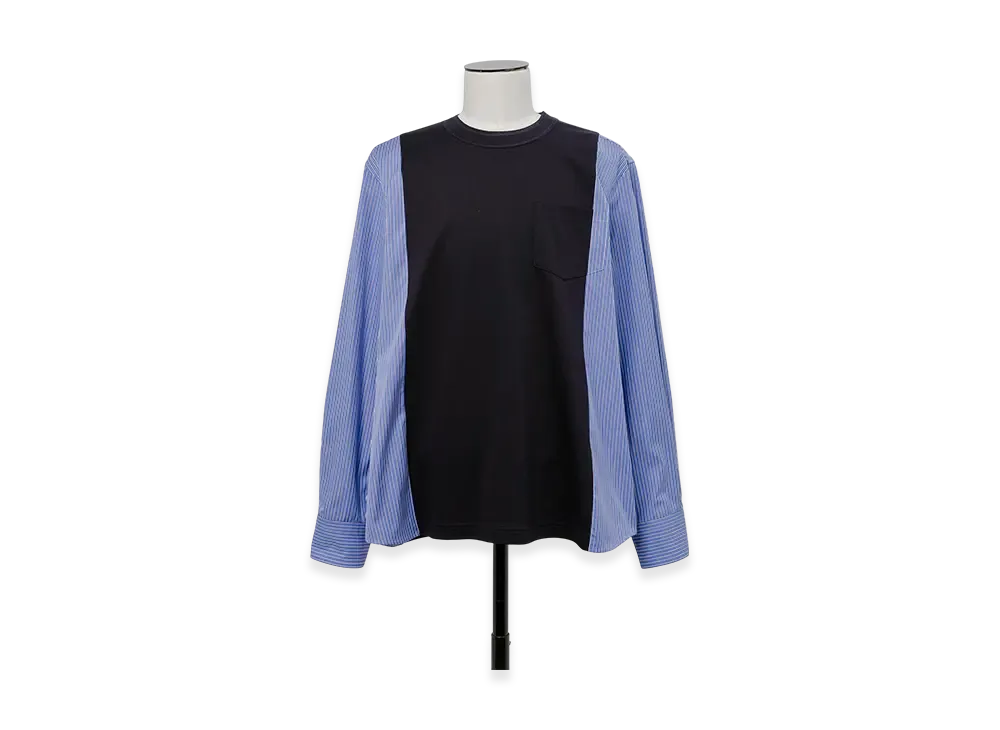 sacai Poplin x Cotton Jersey L/S T-Shirt "Navy/Blue Stripe"