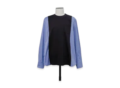 sacai Poplin x Cotton Jersey L/S T-Shirt "Navy/Blue Stripe"