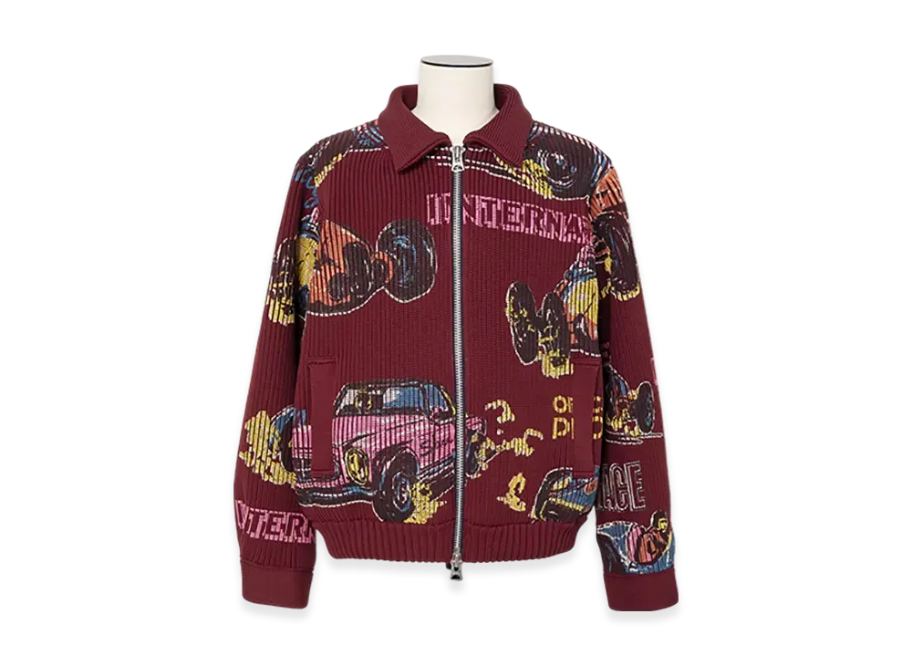 sacai Car Race Print Knit Blouson "Bordeaux"