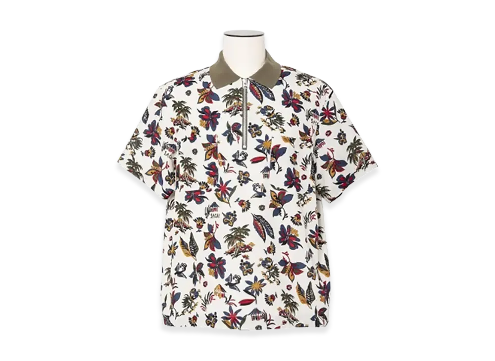 sacai Car Race / Tropical Print Polo Shirt "Ivory"