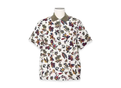 sacai Car Race / Tropical Print Polo Shirt "Ivory"