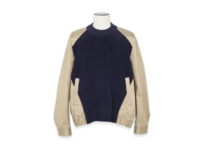 sacai Cotton Chino Mix Pullover "Navy/Beige/Khaki"