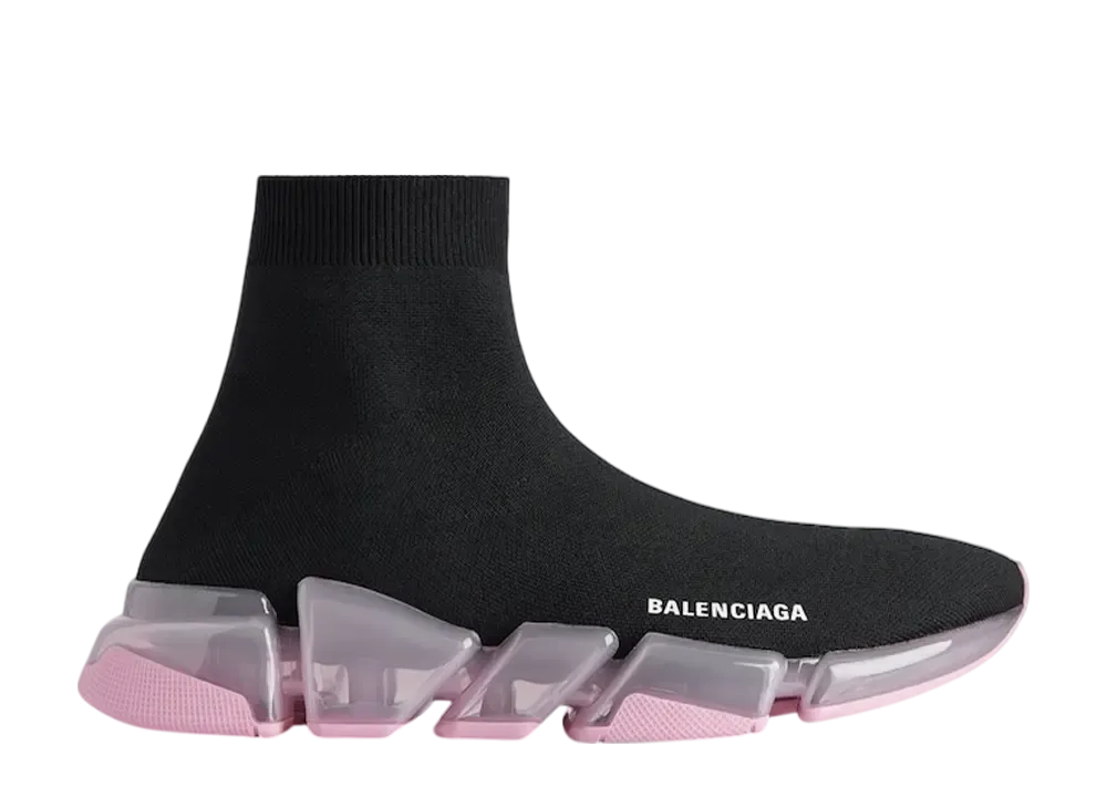 バレンシアガ ウィメンズ スピード2.0 フルクリア ソール リサイクルニット スニーカー "ブラック/ピンク"