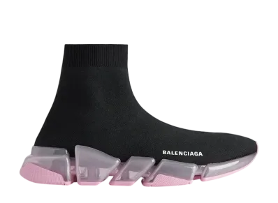 バレンシアガ ウィメンズ スピード2.0 フルクリア ソール リサイクルニット スニーカー "ブラック/ピンク"