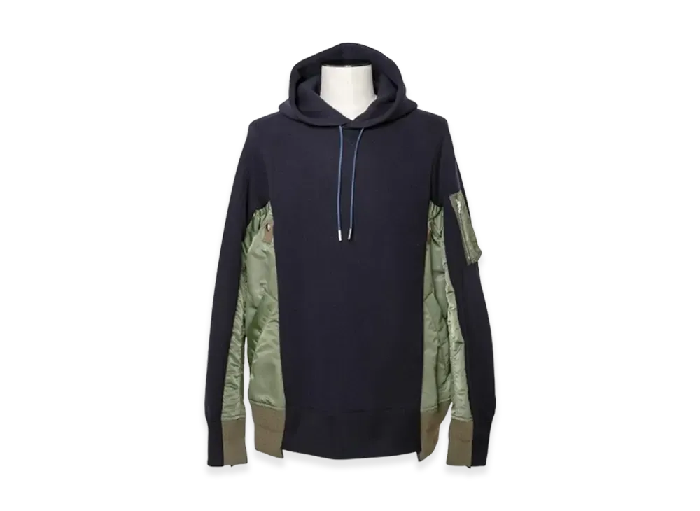 sacai Sponge Sweat x Nylon Twill Hoodie "Navy/Khaki"