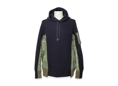 sacai Sponge Sweat x Nylon Twill Hoodie "Navy/Khaki"