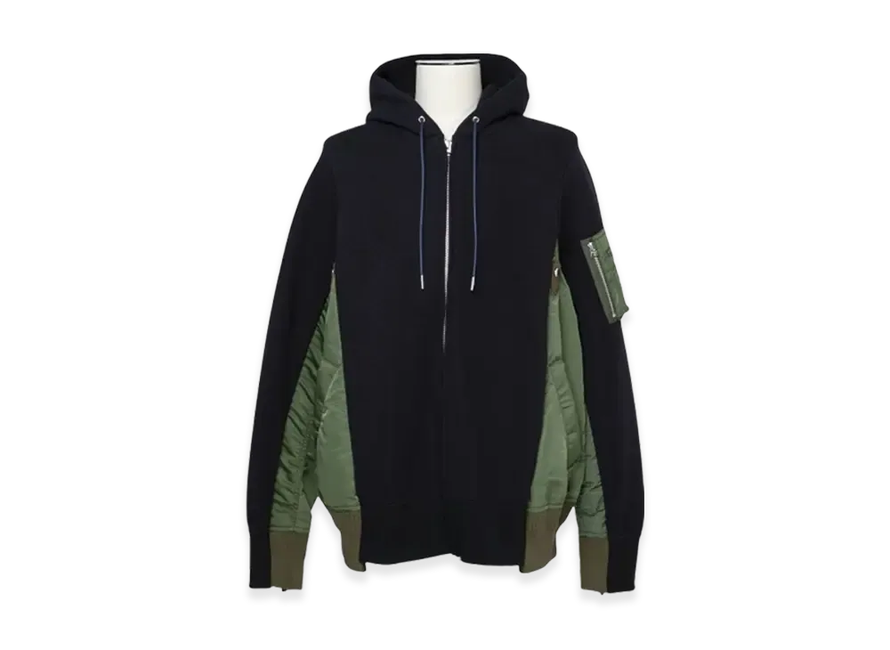 sacai Sponge Sweat x Nylon Twill Hoodie "Navy/Khaki"