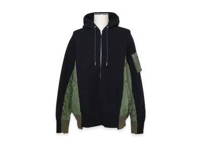 sacai Sponge Sweat x Nylon Twill Hoodie "Navy/Khaki"