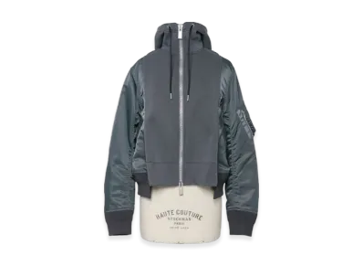 sacai Sponge Sweat x Nylon Twill Hoodie "Blue Gray"