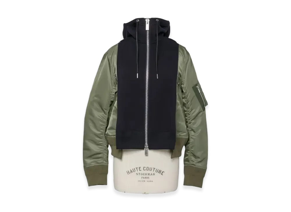 sacai Sponge Sweat x Nylon Twill Hoodie "Navy/Khaki"