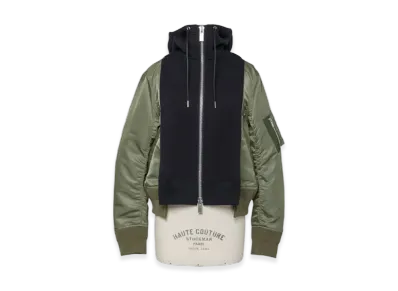 sacai Sponge Sweat x Nylon Twill Hoodie "Navy/Khaki"