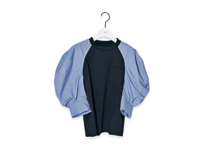 sacai Cotton Poplin x Cotton Jersey T-Shirt "Navy/Blue Stripe"