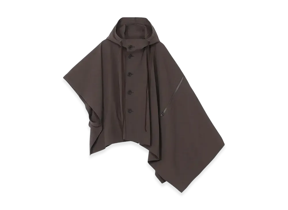 Yohji Yamamoto High-Twisted Gabardine Hodded Cape Coat "Dark Gray"