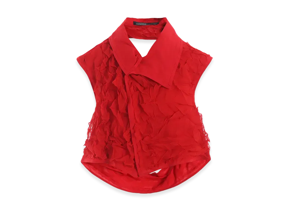 Yohji Yamamoto Crushed Chiffon Crushed Pleats Blouse "Red"