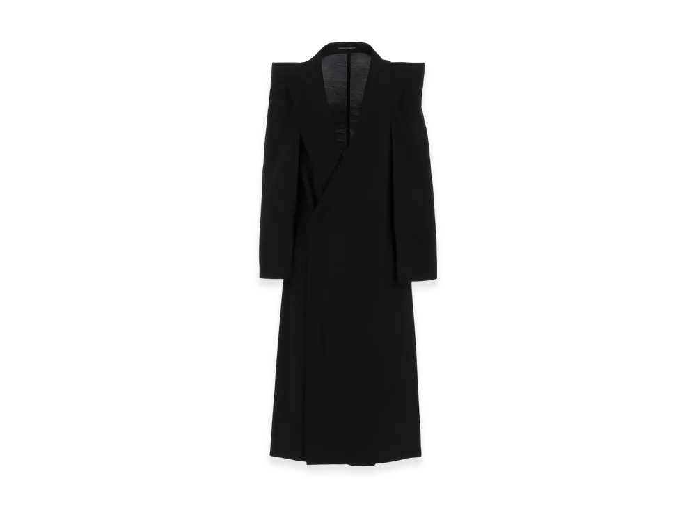Yohji Yamamoto Cu/W High Twisted Gabardine Box Silhouette Coat "Black"