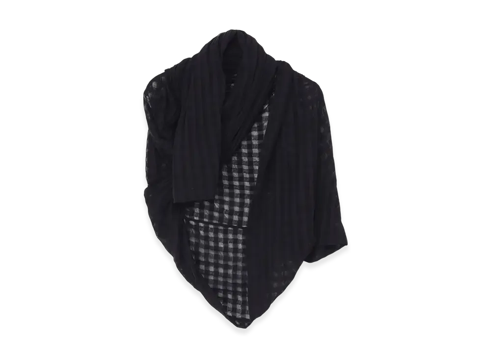 Yohji Yamamoto Sheer Plaid Jacquard Stole-Like Cardigan "Black"