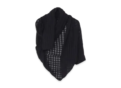 Yohji Yamamoto Sheer Plaid Jacquard Stole-Like Cardigan "Black"