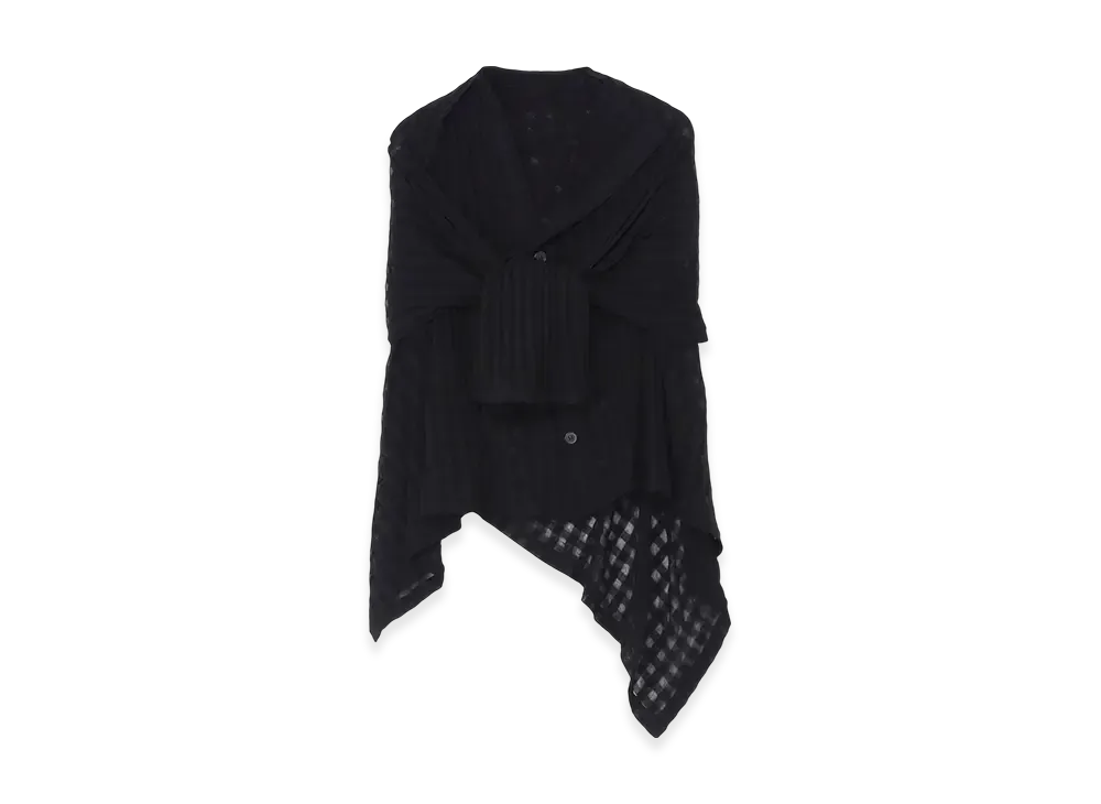 Yohji Yamamoto Sheer Plaid Jacquard Layered Flare Cardigan "Black"