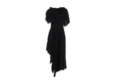 Yohji Yamamoto Ry Lawn Back Lace Up Draped Dress "Black"