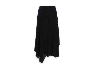 Yohji Yamamoto High Twisted Crepe&Interlock Draped Detail Skirt "Black"