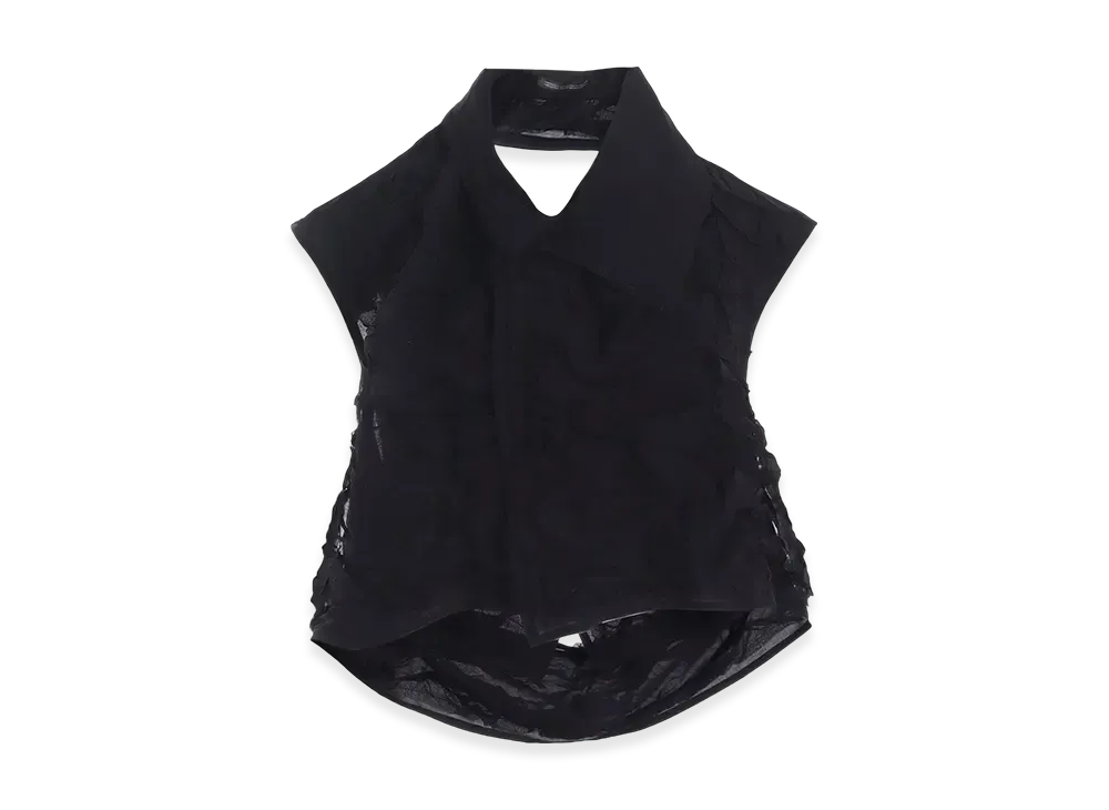 Yohji Yamamoto Crushed Chiffon Crushed Pleats Blouse "Black"