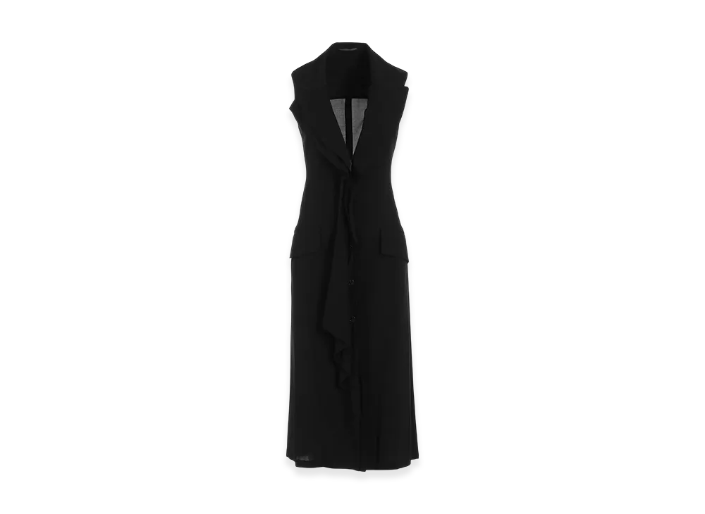 Yohji Yamamoto Ry Lawn Front Draped Sleeveless Dress "Black"