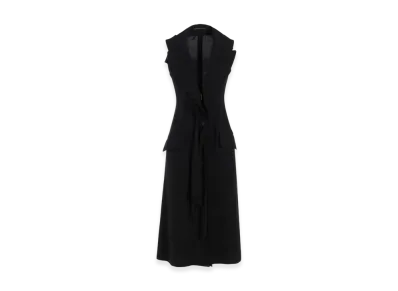 Yohji Yamamoto Cu/W High Twisted Gabardine Front Draped Sleeveless Dress "Black"