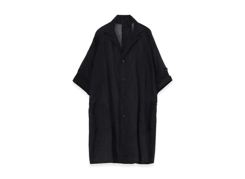 Yohji Yamamoto Cotton Organza Lawn Side Gather Detail Coat B "Black"