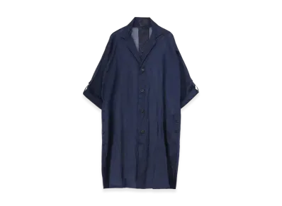 Yohji Yamamoto Cotton Organza Lawn Side Gather Detail Coat B "Navy"