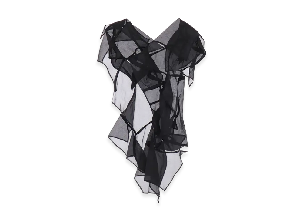 Yohji Yamamoto Cotton Organza Lawn Paneled 3D Blouse "Black"