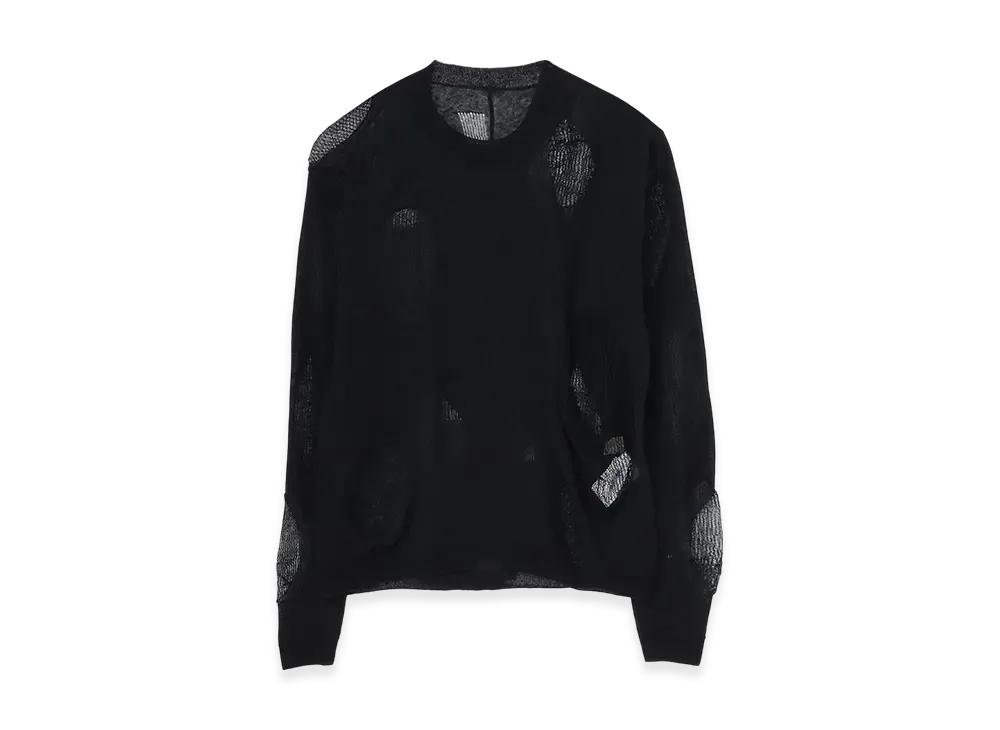 Yohji Yamamoto 12G2P Plain Stitch+Pattern Roundneck Sweater "Black"