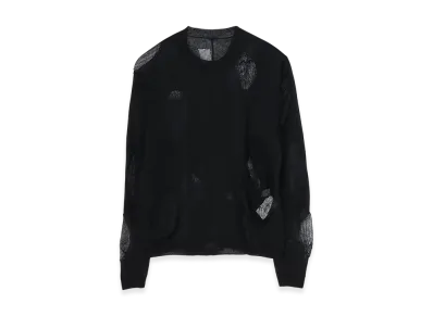 Yohji Yamamoto 12G2P Plain Stitch+Pattern Roundneck Sweater "Black"