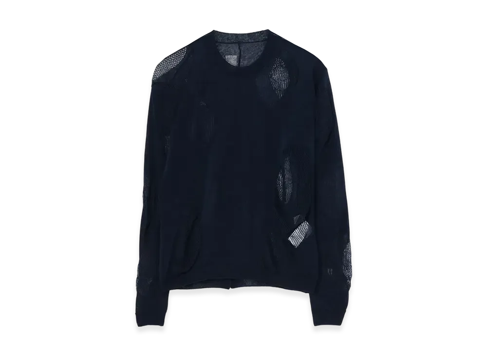 Yohji Yamamoto 12G2P Plain Stitch+Pattern Roundneck Sweater "Navy"