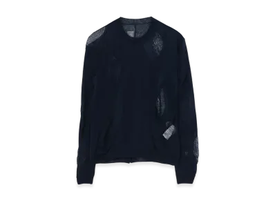 Yohji Yamamoto 12G2P Plain Stitch+Pattern Roundneck Sweater "Navy"