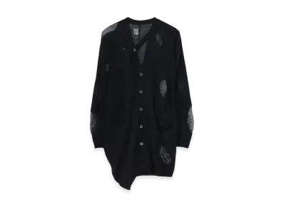 Yohji Yamamoto 12G2P Plain Stitch+Pattern Draped D Cardigan "Black"