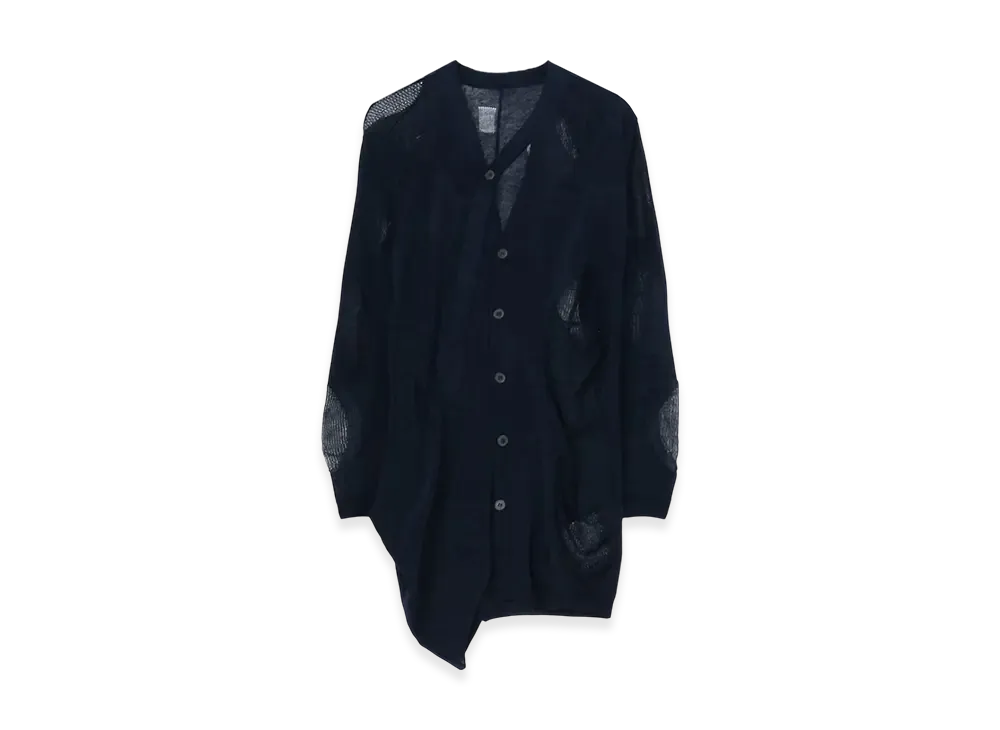 Yohji Yamamoto 12G2P Plain Stitch+Pattern Draped D Cardigan "Navy"