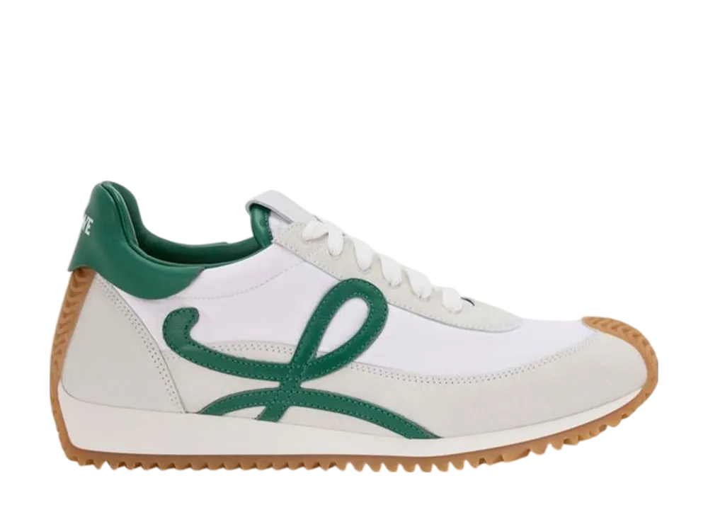 LOEWE Flow Runner in Nylon and Suede "White/Dark Green"