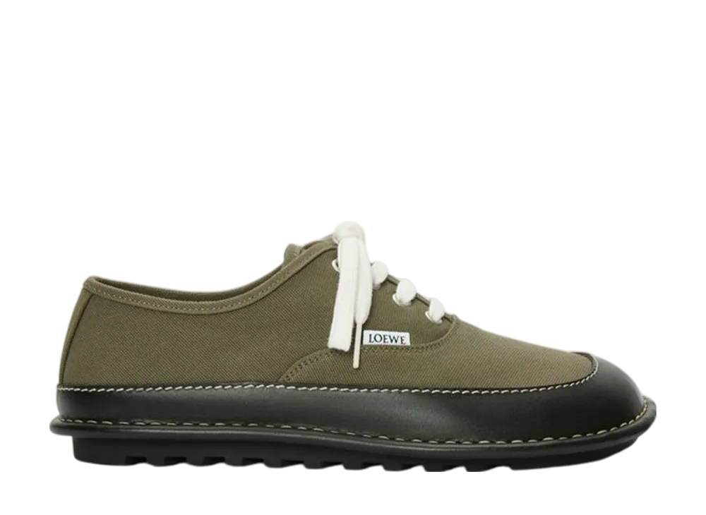 ロエベ ベイ レースアップ キャンバス&ベジタブルタンニンカーフ "カーキグリーン/ブラック"