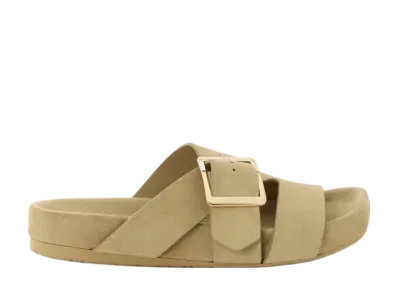 LOEWE Women's Ease Buckle Slide in Suede "Sahara"