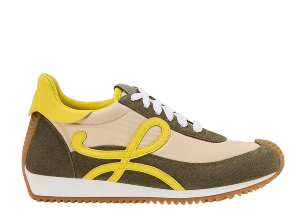 LOEWE Women's Flow Runner in Nylon and Suede "Cream/Yellow/Olive Green"