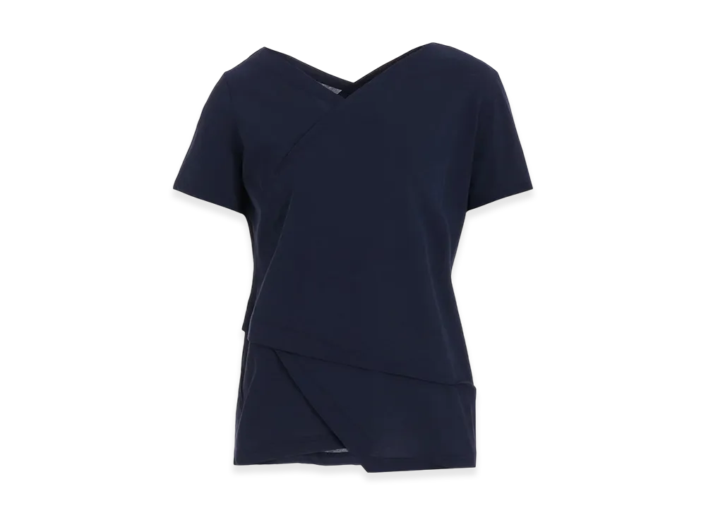 Yohji Yamamoto Ultima High Twisted Jersey Tuck Detail Short Slv T "Navy"