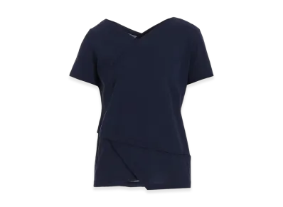 Yohji Yamamoto Ultima High Twisted Jersey Tuck Detail Short Slv T "Navy"