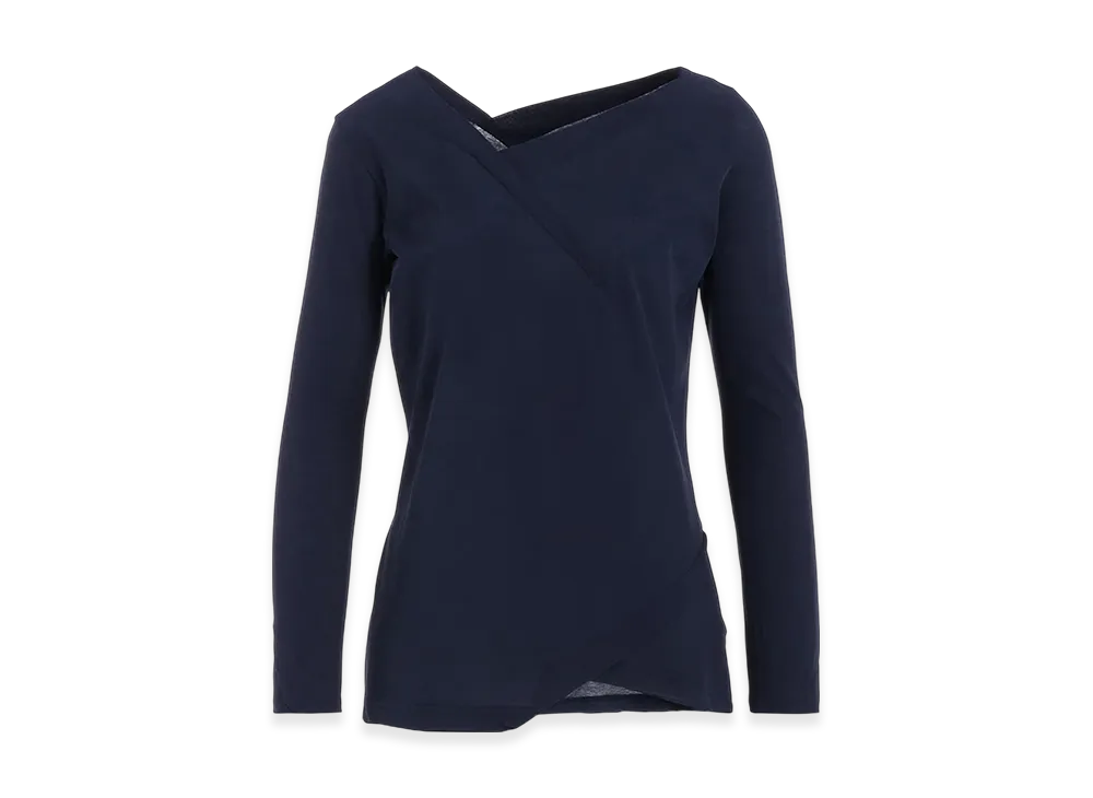 Yohji Yamamoto Ultima High Twisted Jersey Tuck Detail Long Slv T "Navy"