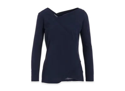 Yohji Yamamoto Ultima High Twisted Jersey Tuck Detail Long Slv T "Navy"