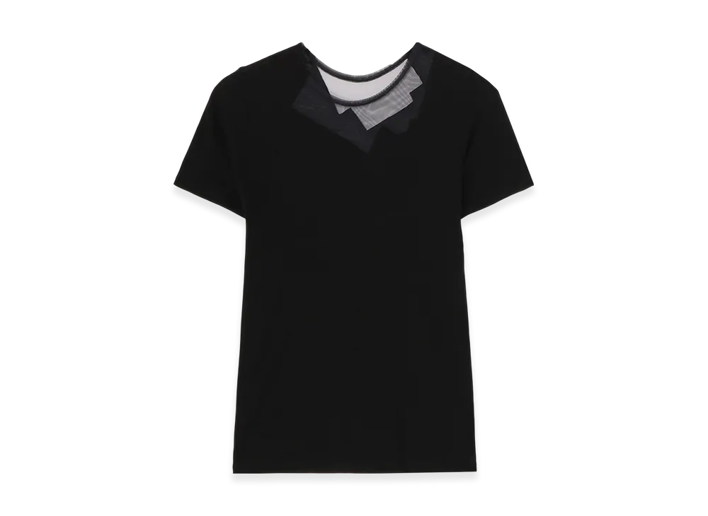 Yohji Yamamoto Kanade Diagonal Gauze Zigzag Panel Short Slv T "Black"
