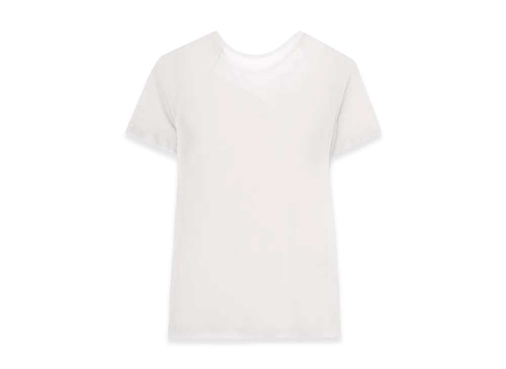 Yohji Yamamoto Kanade Diagonal Gauze Zigzag Panel Short Slv T "Light Gray"