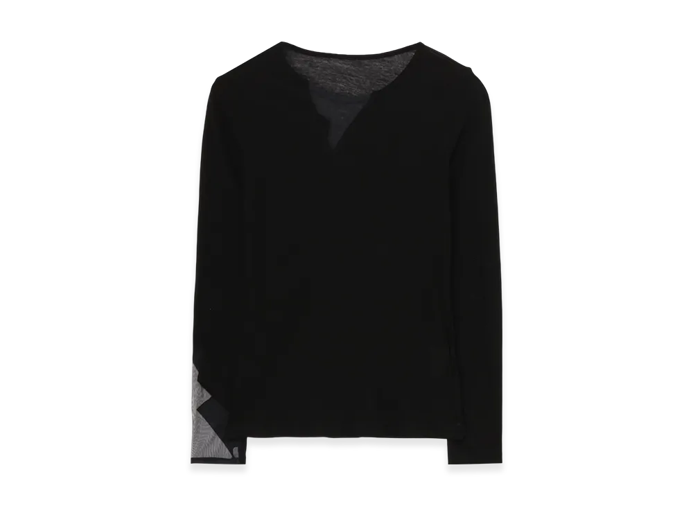Yohji Yamamoto Kanade Diagonal Gauze Zigzag Panel Long Slv T "Black"