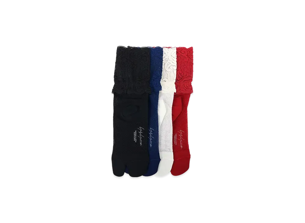 Yohji Yamamoto Mesh/Lace Tabi Socks "Ivory/Red/Navy/Black"