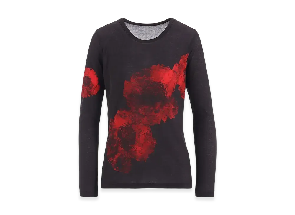 Yohji Yamamoto High Twisted Gauze Fraise Round Neck Long Slv T "Black/Red"